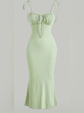 Sleek Light Green Ribbed Maxi Dress